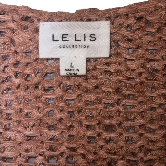 {EUC Crochet Cropped Le Lis Mauve Lt Pink Lightweight Cardigan Sweater Large} - Picture 6 of 8